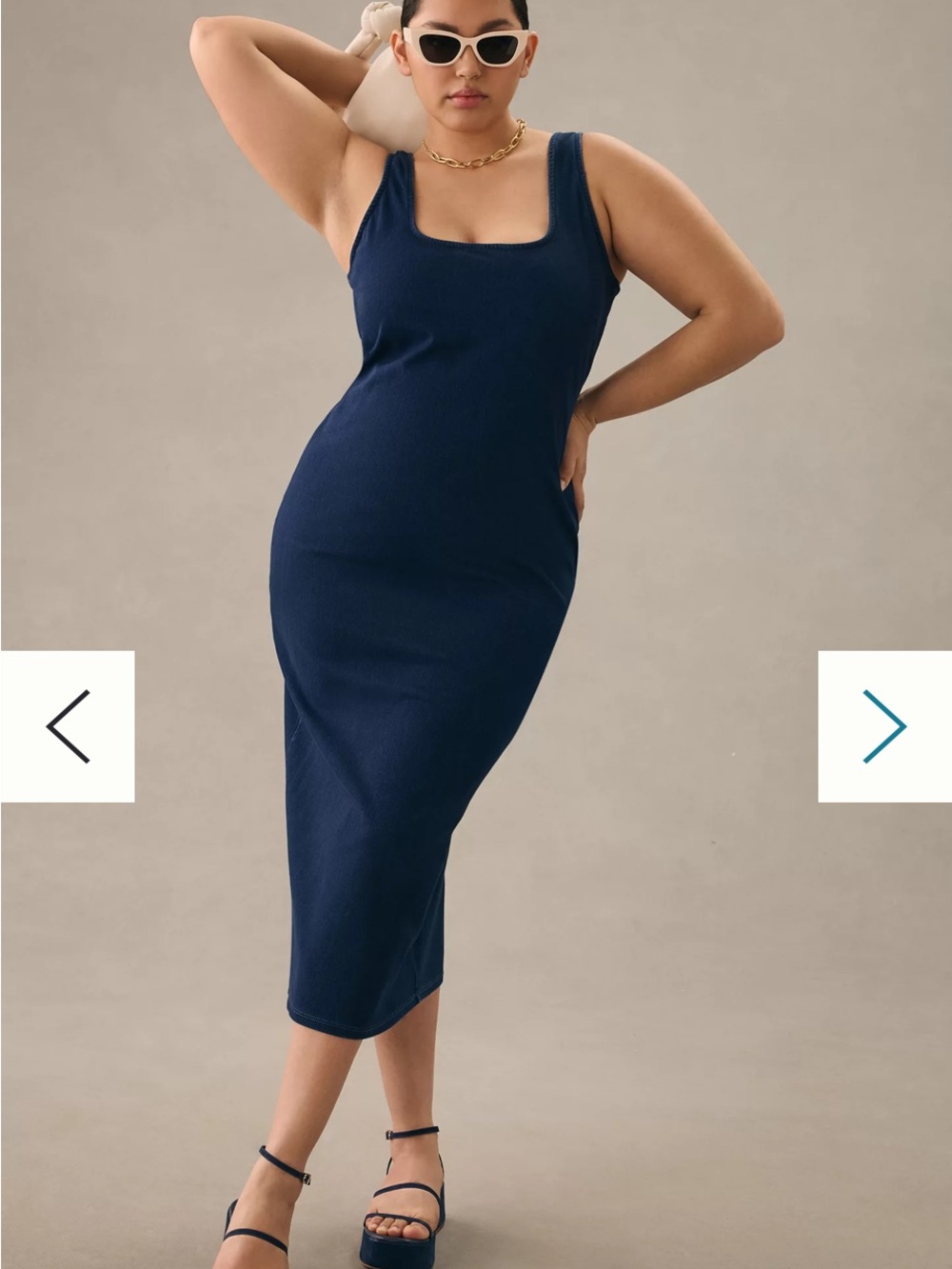 Good American Soft Sculpt Navy Square-Neck Dress